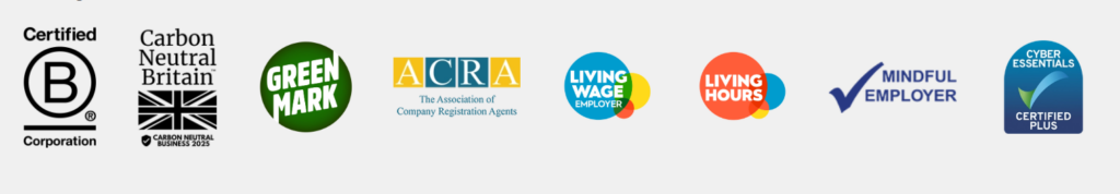 Rapid Formations B Corp certification — Carbon Neutral Britain Living Wage Cyber Essentials certified